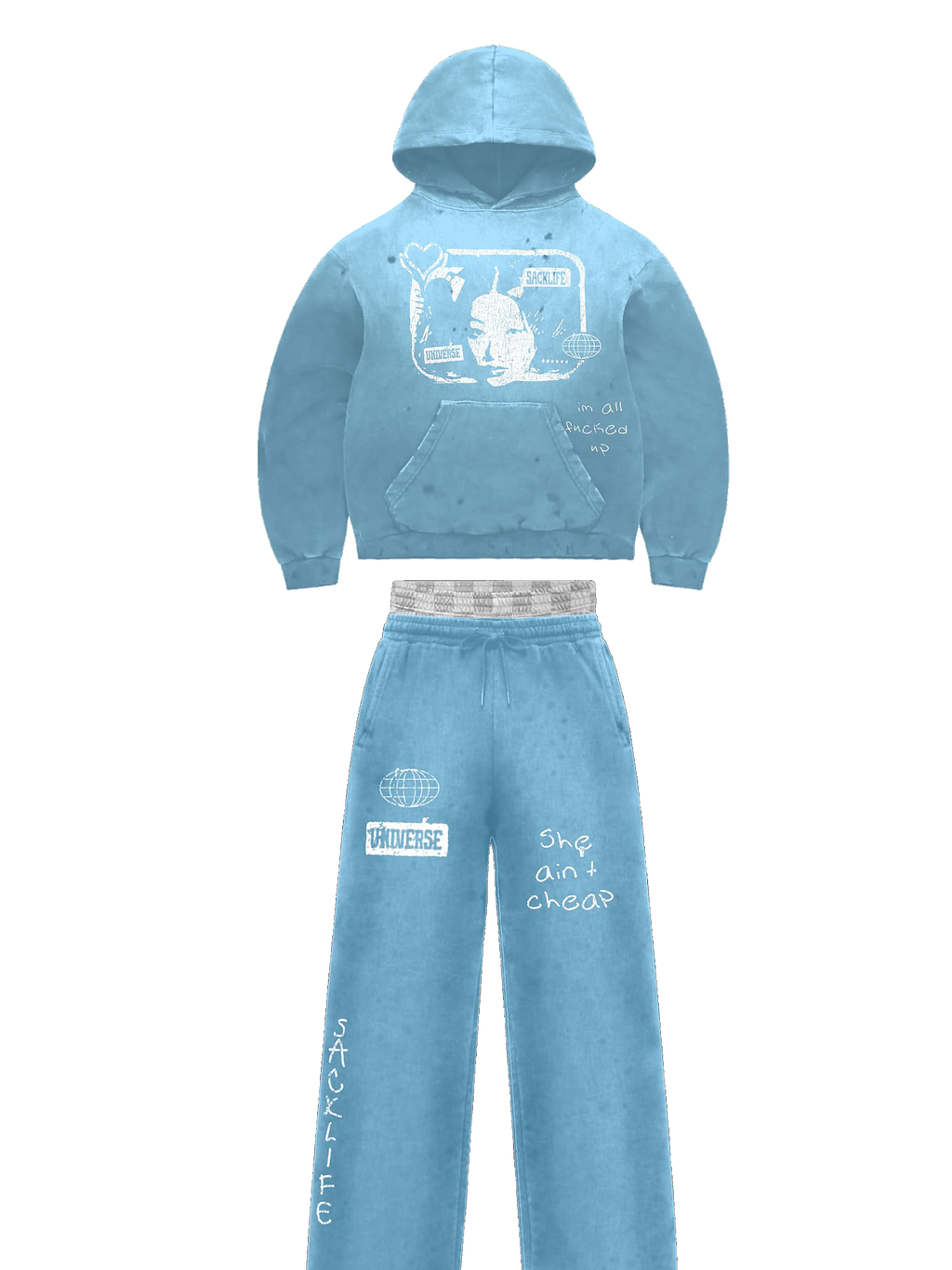 Saggy Baby Blue Sweat Suit             (Set)